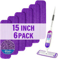 15 inch Mop Pads Refills, 6 Pack Microfiber Reusable Replacement Mop Pads Flat Replacements Heads for Wet Or Dry Floor Cleaning and Scrubbing, Purple Cloth