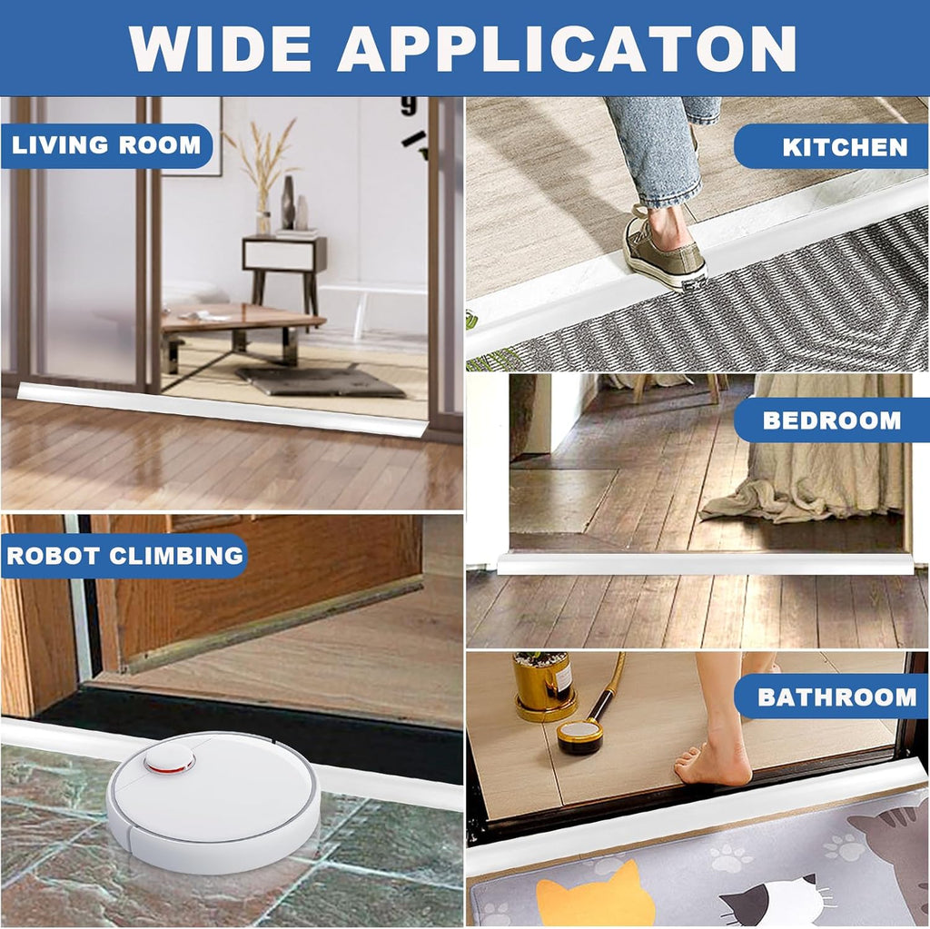Vinyl Door Threshold Flooring Transition Strip Self Adhesive Carpet Edging Strip for Laminate Doorway Edge Threshold from 3/5" to 4/5" (White, 10 Ft)