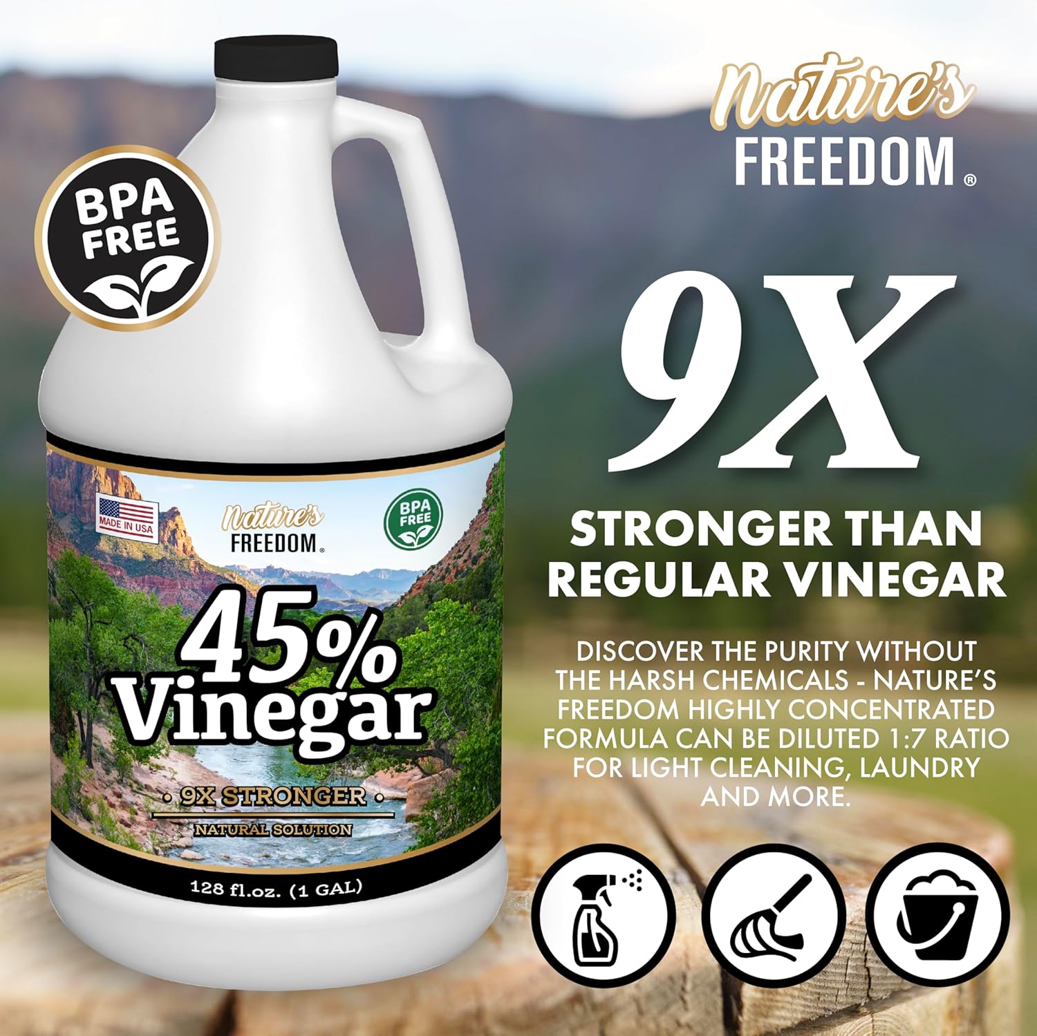 4 Gallons Extra Strength Vinegar 45% with Funnel – Industrial Strength Multi-Purpose Solution for Outdoor Use