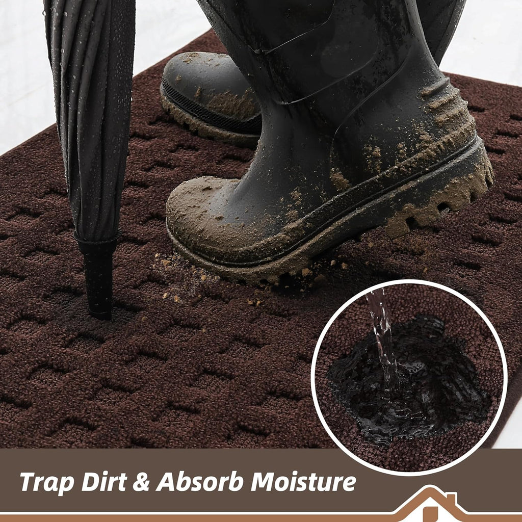 BEQHAUSE Waffle Door Mats Indoor 36"x60", Dog Mat for Muddy Paws Absorbent and Dirt Resist Floor Mats Non-Slip Washable Rugs for Entryway, Welcome Mat for Front Back Door, Muddy Wet Shoes, Dark Brown