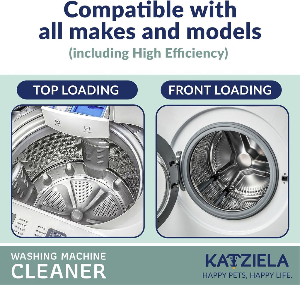 Katziela Washing Machine Cleaner Tablets – 24 Pack (12-Month Supply) – Formulated for Pet Owners – Helps Loosen Pet Hair & Eliminate Odors – Fragrance-Free, Enzyme-Based – Septic Safe & HE Compatible