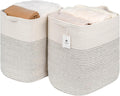 Storage Baskets for Clothes Fabric Cotton Rope Storage Basket bins with Handles, Decorative Woven Basket for Living Room,Closet Organizer Blankets Tall 2 bags White/Black Line, L14×W11×H14
