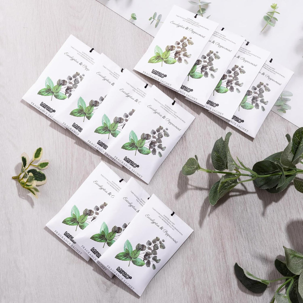 MYARO 12 Packs Eucalyptus Mint Scented Sachets for Drawer and Closet, Long-Lasting Closet Sachet Bags Drawer deodorizers Fresh Scents, Home Fragrance for Lover