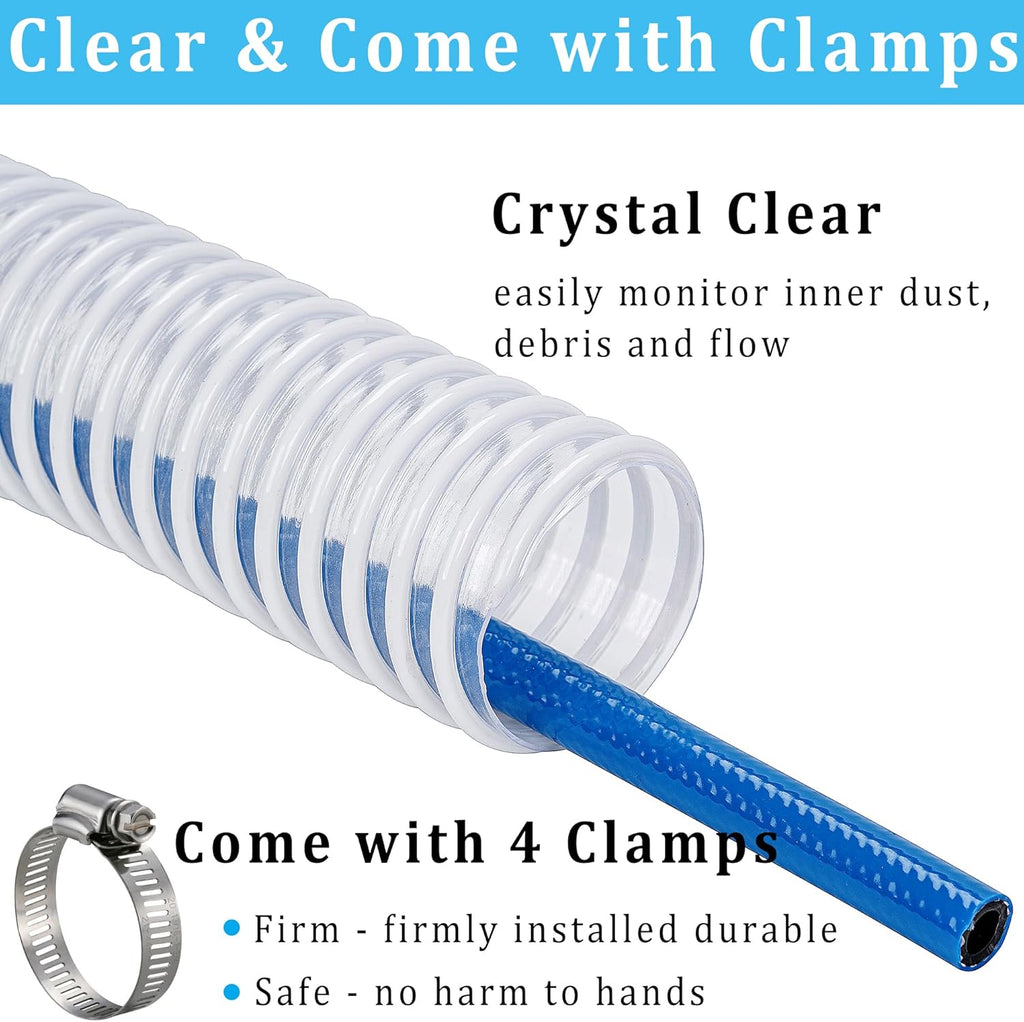 Dust Collection Hose 2-1/2 in × 20 ft Heavy Duty Clear Flexible PVC Reinforced Thicken Helix Suction Discharge Corrugated Pipe Hose for Fume Dust Collector Fitting Wood Chip Saw (2.5 inch hose)