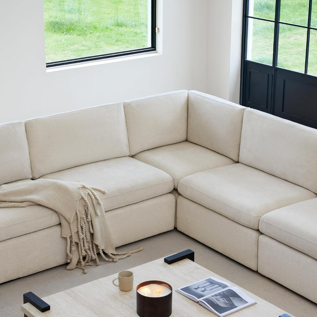 CHITA Oversized Corner Modular Sectional Fabric Sofa Set, FSC Certified Extra Large 5 seat V Shaped Corner Sectional Cloud Couch for Living Room, 106 inch Width,4 Seat and 1 Middle Corner, Linen