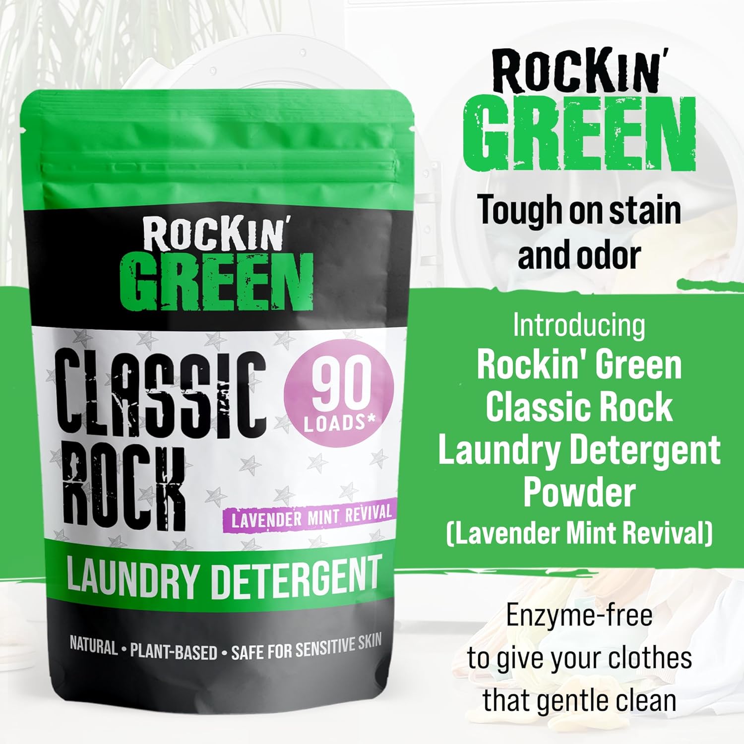 Rockin' Green Classic Rock Laundry Detergent Powder (90 Loads) - All Natural Laundry Detergent - Sensitive Skin Laundry Powder (Lavender Mint Revival)
