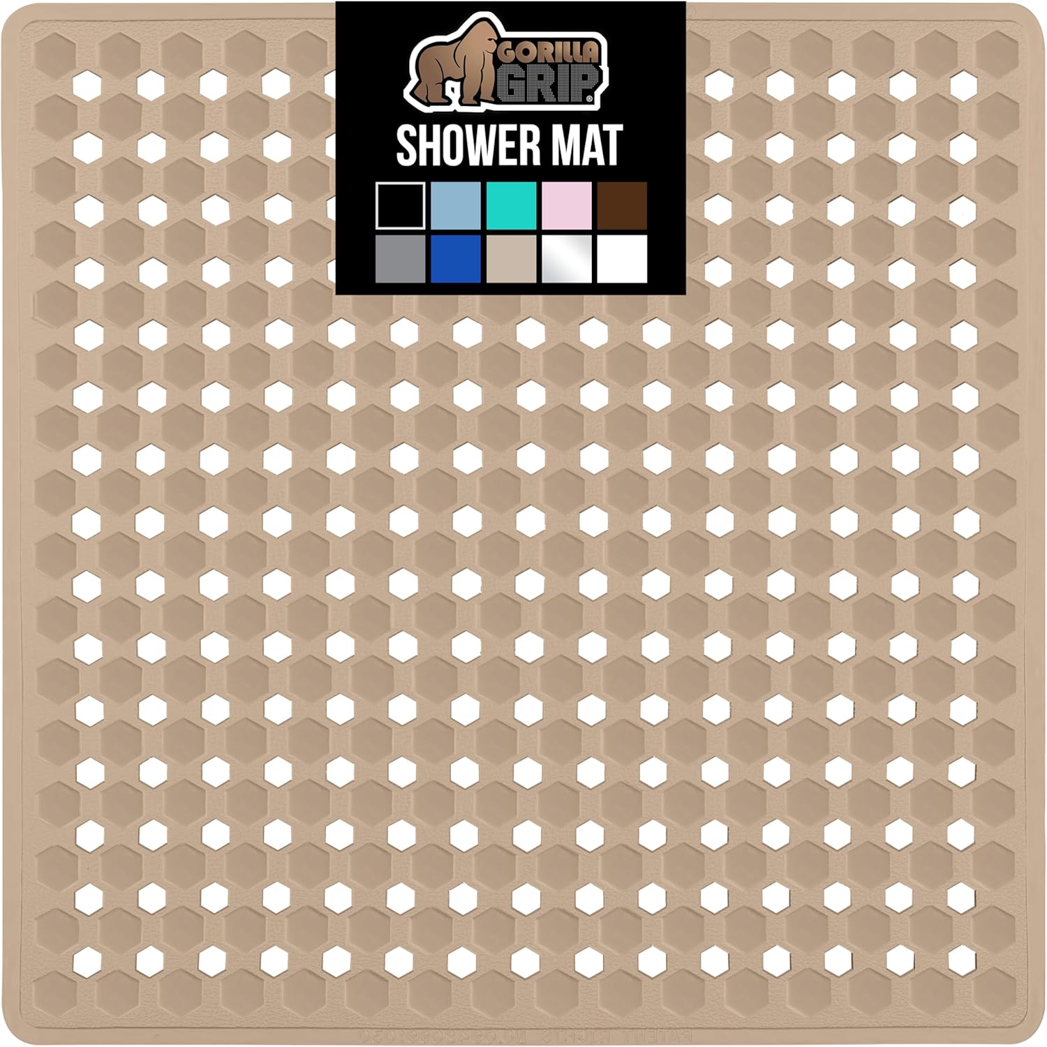GORILLA GRIP Patented Square Shower Stall Mat, Small Bathtub Floor Mats for Stand Up Showers, Suction Cups and Drainage Holes, Machine Wash, Soft on Feet, Bathroom Accessories 21x21 Inch, Beige Opaque