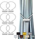 Hion Magnetic Curtain Tiebacks White 6 Pack, Curtain Tiebacks Buckles Holdbacks Holders Hooks Clip for Home Bedroom Office Decorative Thick or Thin Curtain