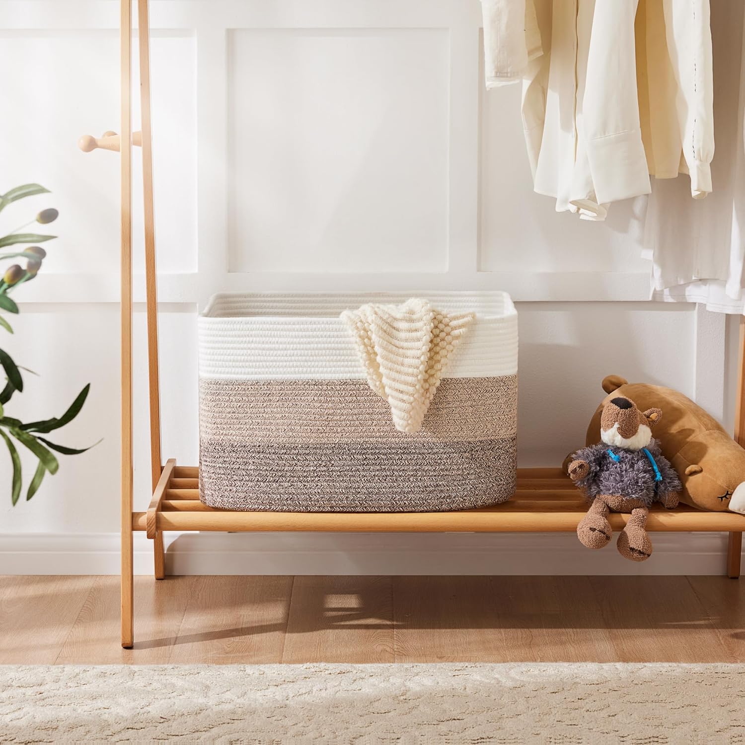 Blanket Basket,Rectangle Woven Baskets for Storage,65L Laundry Basket for Decorative Nursery Blanket,Toys,Dirty Clothes and Magazine in Shelves,Baby Room,and Living Room