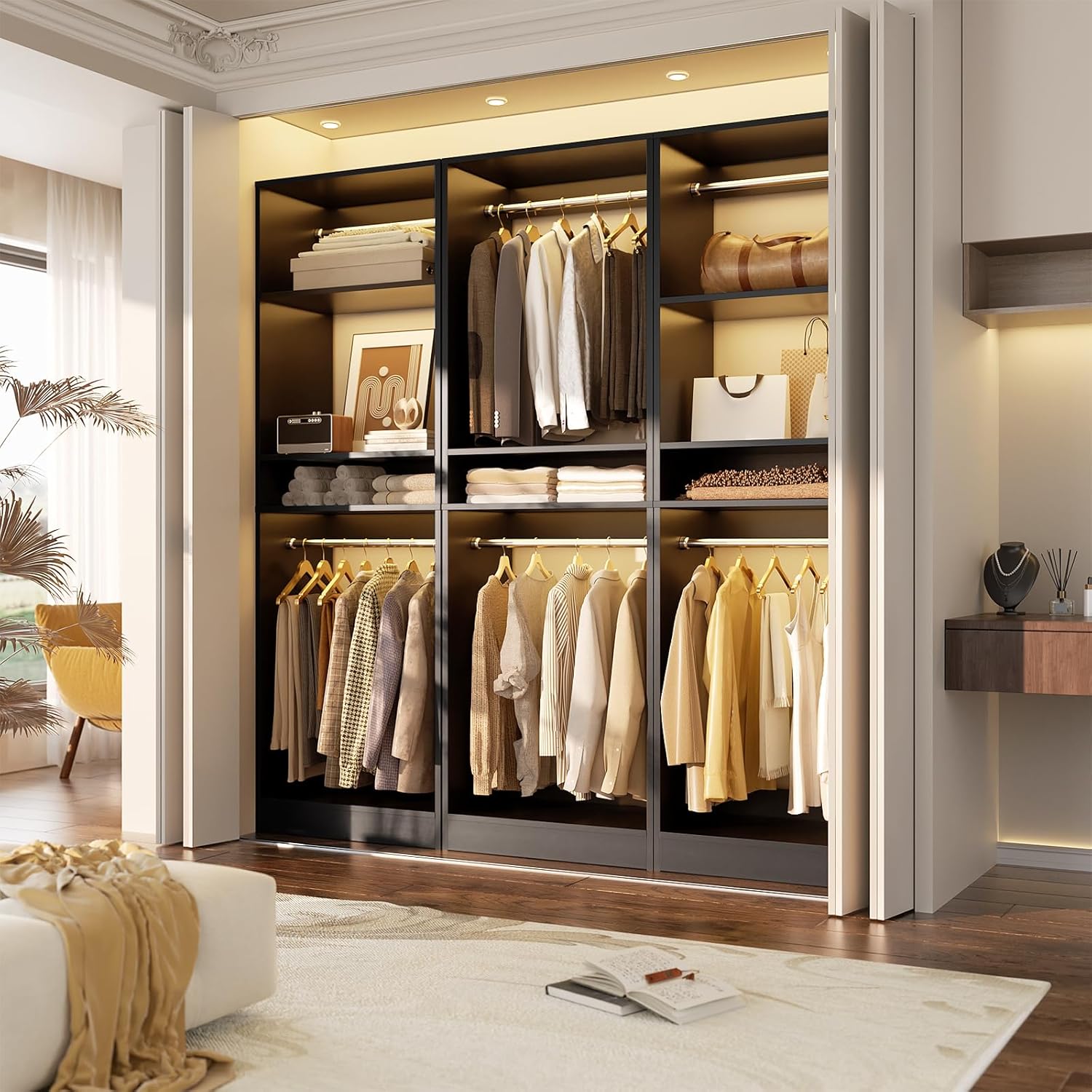 Unikito Freestanding Closet System, 25” Closet Organizer Wardrobe with Hanging Rod & Shelves, Adjustable Clothes Garment Rack, Sturdy Walk in Towers, Easy Assembly, 25" W x 16" D x 80" H, Black