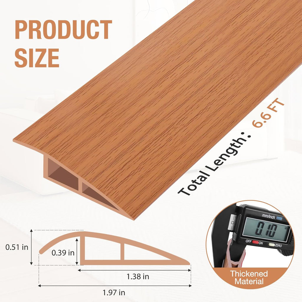 Floor Transition Strip Self Adhesive Vinyl Door Threshold for Doorways Carpet Edging Trim Overlap Edge Reducer for Laminate Floor, Carpet, Tile (Yellow Oak Grain, 1/5" to 2/5", 6.6Ft)