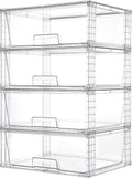 Vtopmart 4 Pack Large Stackable Storage Drawers,Easily Assemble Acrylic Bathroom Closet Undersink Organizers and Storage,Plastic Storage Bins for Kitchen Cabinets,Pantry,Makeup,Medicine Organization