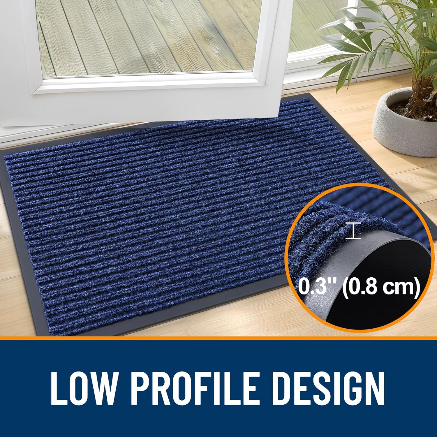 OLANLY Front Door Mat Indoor Outdoor Entrance, Waterproof Heavy Duty Doormat, Fade Resistant, Low Profile, Easy Clean Patio Porch Welcome Floor Mats for Entry, 35x23, Blue