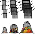 iMucci 12 Pieces Black Mesh Drawstring Bag with Clips, Nylon Drawstring Bags Pocket Foldable Beach Bag with Cord Lock for Swimming Collecting Toys Laundry Sports Gym Beach Travel