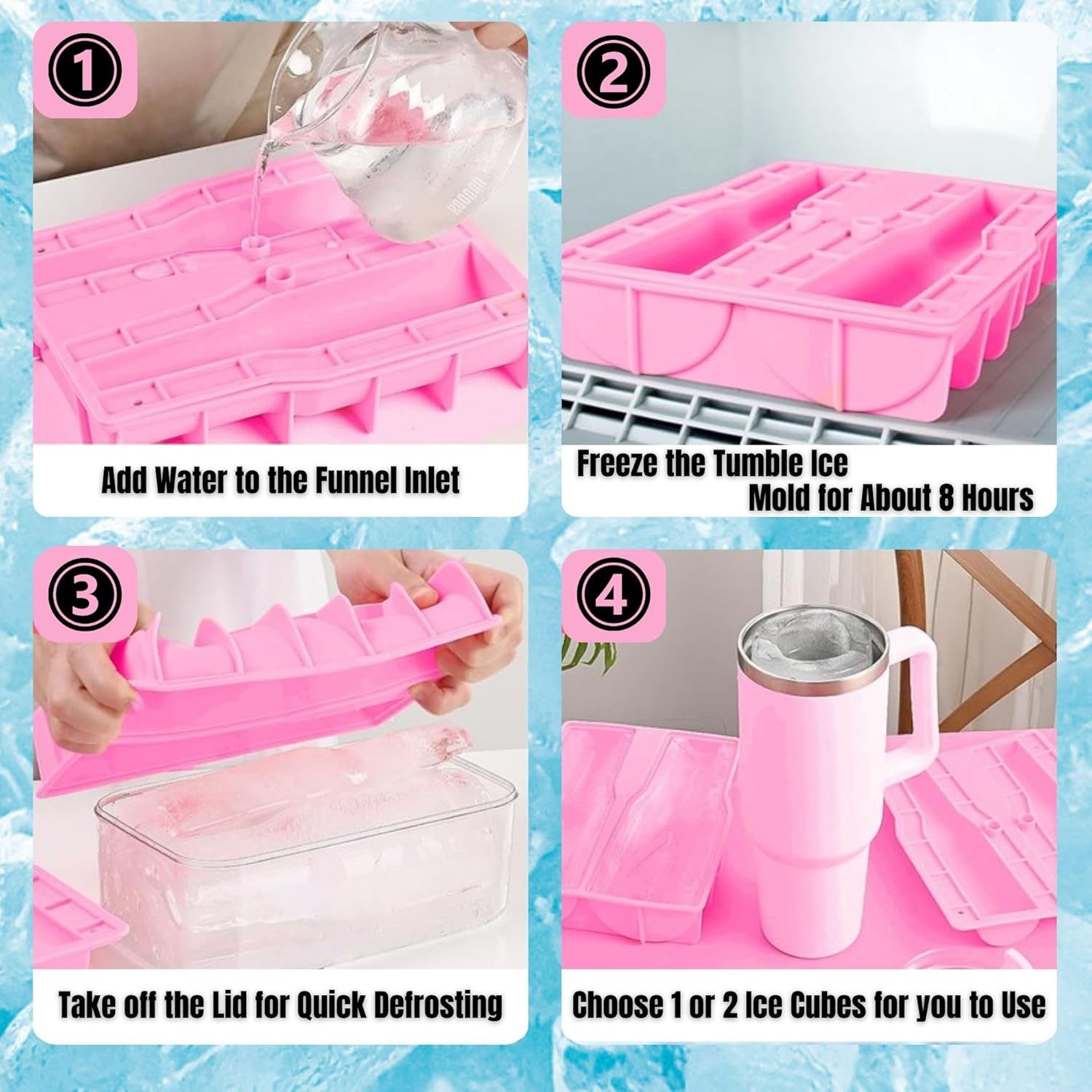 Ice Cube Tray for Tumbler, 1 Pcs Silicone Hollow Cylinder Ice Mold for Freezer, Ice Drink, Juice, Cocktail, Compatible with 40Oz Tumbler (PINK)