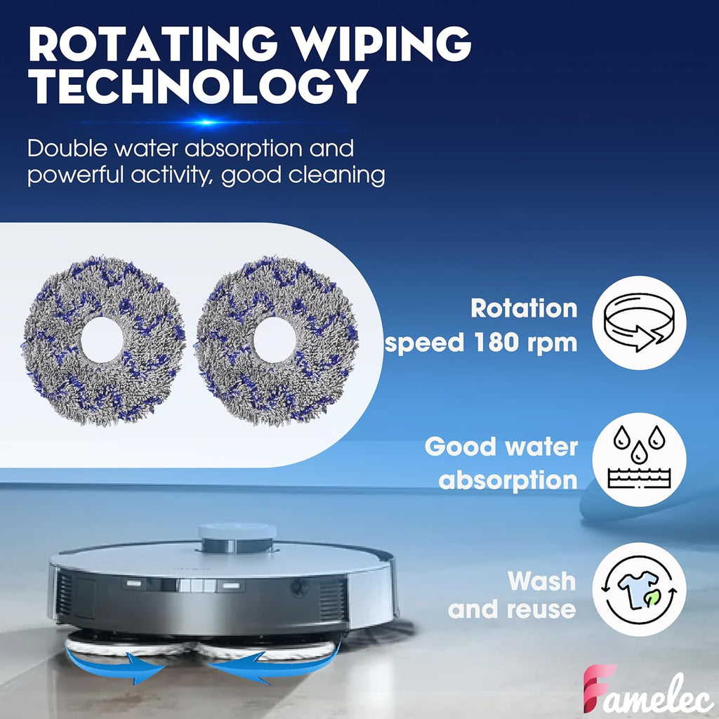 Upgrade Parts & Accessories for Ecovacs Deebot X1 Omni Robot Vacuum and Mop Combo-5000Pa Suction and X1 Turbo Vacuum Cleaner, 1 Main Brush, 6 Side Brushs, 4 Filters, 4 Mop Cloths, 4 Dust Bags