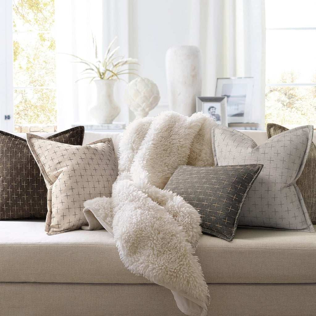 Pillow Covers 26x26 Set of 2 Soft Polyester Textured Pillow Covers with Stylish Flange Edge Cozy Farmhouse Throw Pillows for Couch Bed Sofa Living Room