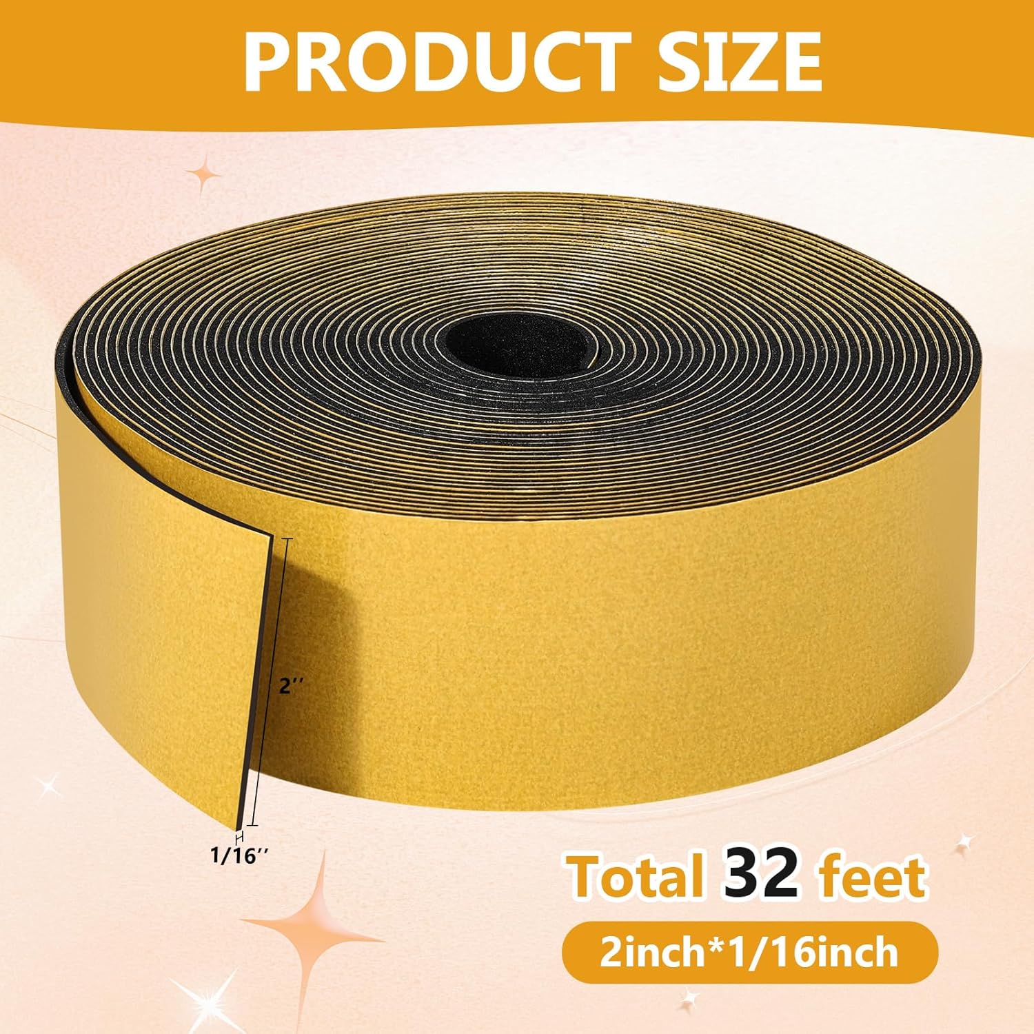 32Feet Weather Stripping Seal (2 Inch X 1/16 Inch) for Door Window, High Density Foam Tape, Soundproofing, Insulation Strip, Door Sealers for Door Frame- Black
