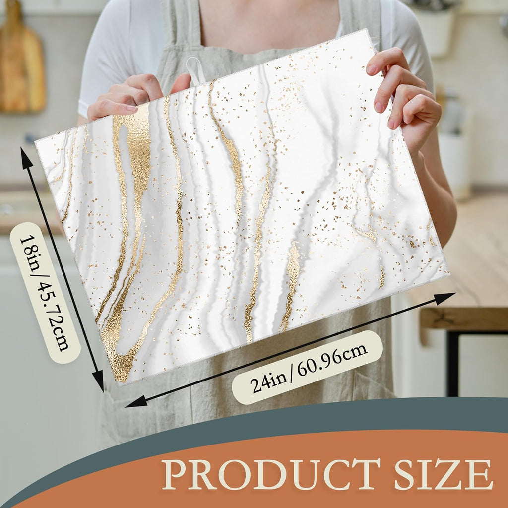White Gold Marble Dish Drying Mats 18x24 Inch, Dish Pad Drying Rack Mat for Kitchen Counter Ultra Absorbent Microfiber Dishware Coffee Maker Bar Countertop Decor