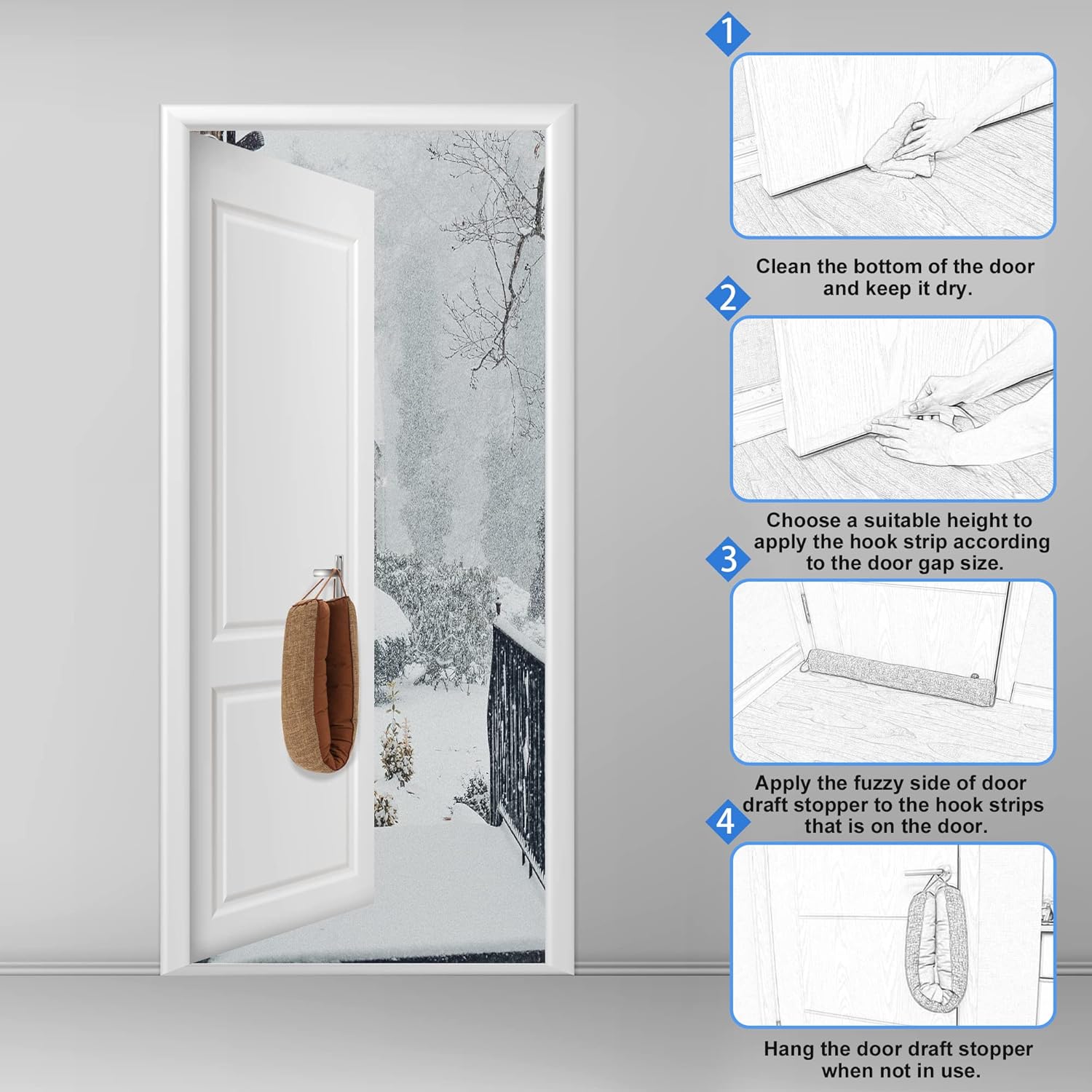 NABOWAN 36" Weighted Under Door Draft Stopper -Triangular Door Draft Blocker with Hook Loops for Easy Install, Save Energy, Home Room Essentials