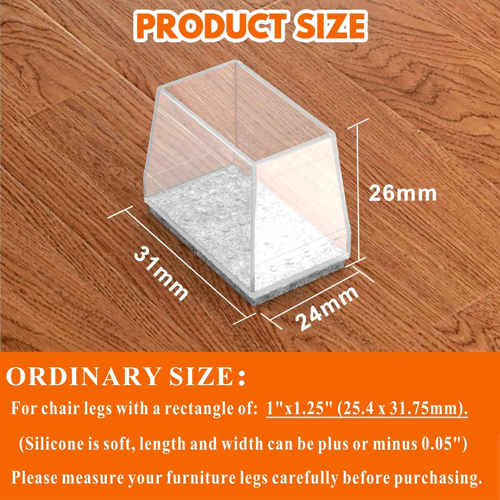 Rectangle Chair Leg Protectors for Hardwood Floors,16 PCS Silicone Covers to Protect Wood Tile Floors Felt Pads Furniture Leg Caps Reduce Noise. Easy to Move. (Clear,1 x 1.25 Inch, Rectangular)