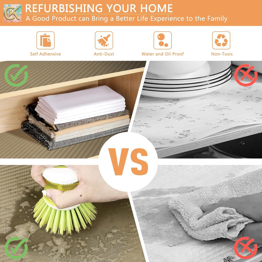 Self-Adhesive Shelf Liner Kitchen Liner, Waterproof Backed Paper Easy Peel and Stick Contact Liner Without Residue for Decor Your Desk Surface, Kitchen Countertops (Dark Khaki, 23.6 x 393.7 inches)