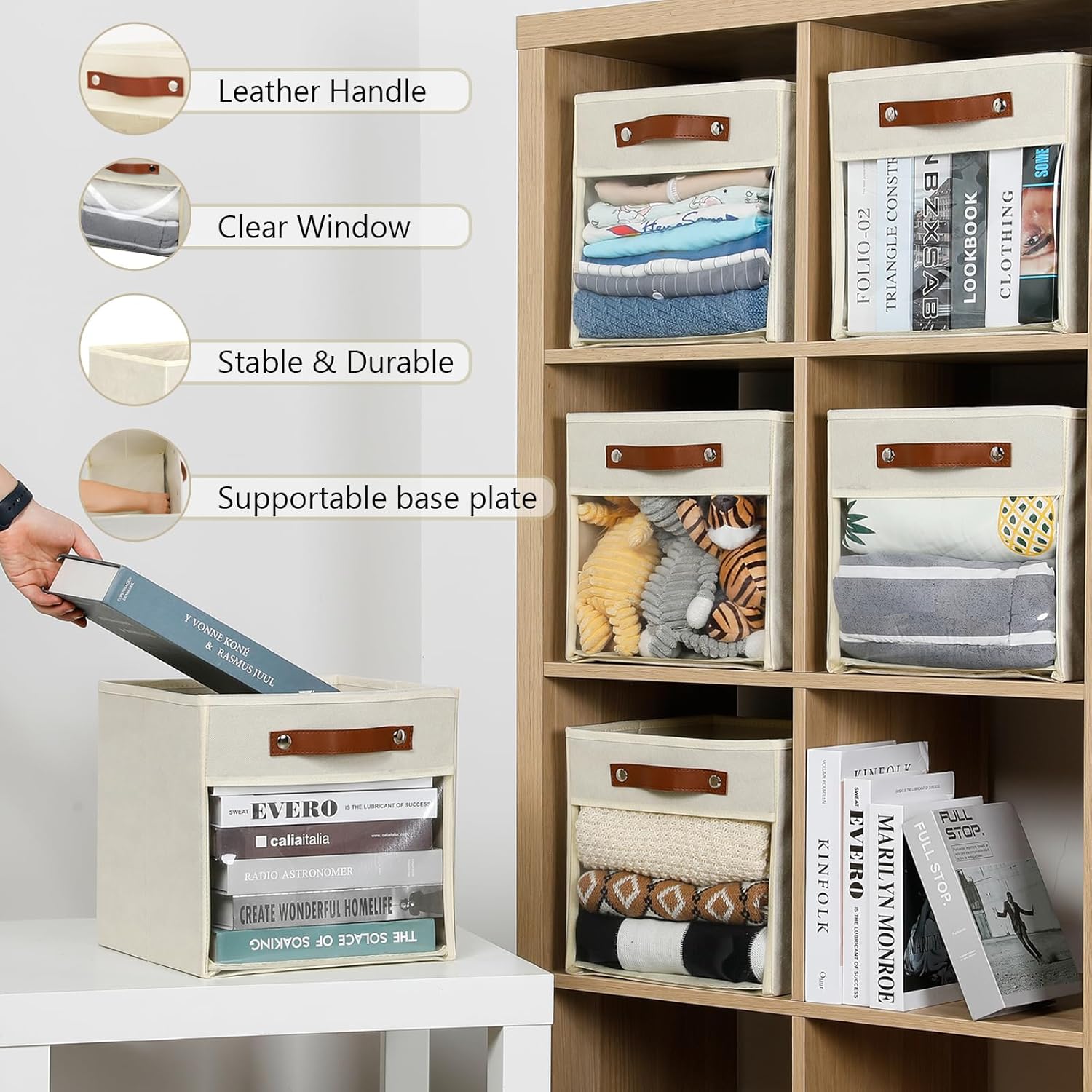 HNZIGE 11 x 11 Storage Cubes Bins for Storage Organizer,Shelf Fabric Storage Bin for Cube Organizer, Canvas Cloth Bin,Cubby Decorative Cube Organizer Bin for Cube Storage Blanket Home(Cream 6 PCS)