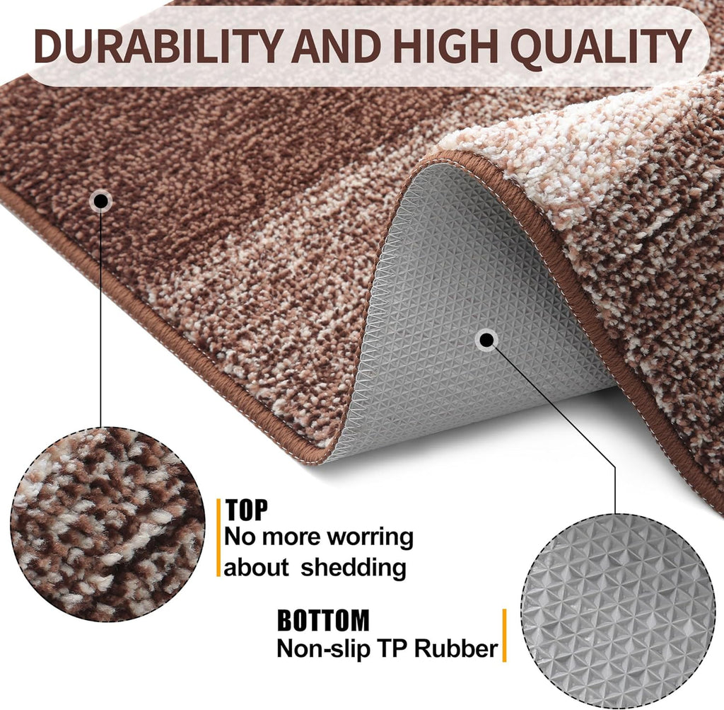 Kitinjoy Indoor Outdoor Door Mat, 30x17 Non-Slip Absorbent Dirt Trapper, Low-Profile Washable Inside Entrance Front Floor Mat, Sturdy Soft Entry Doormats for Entryway, Brown