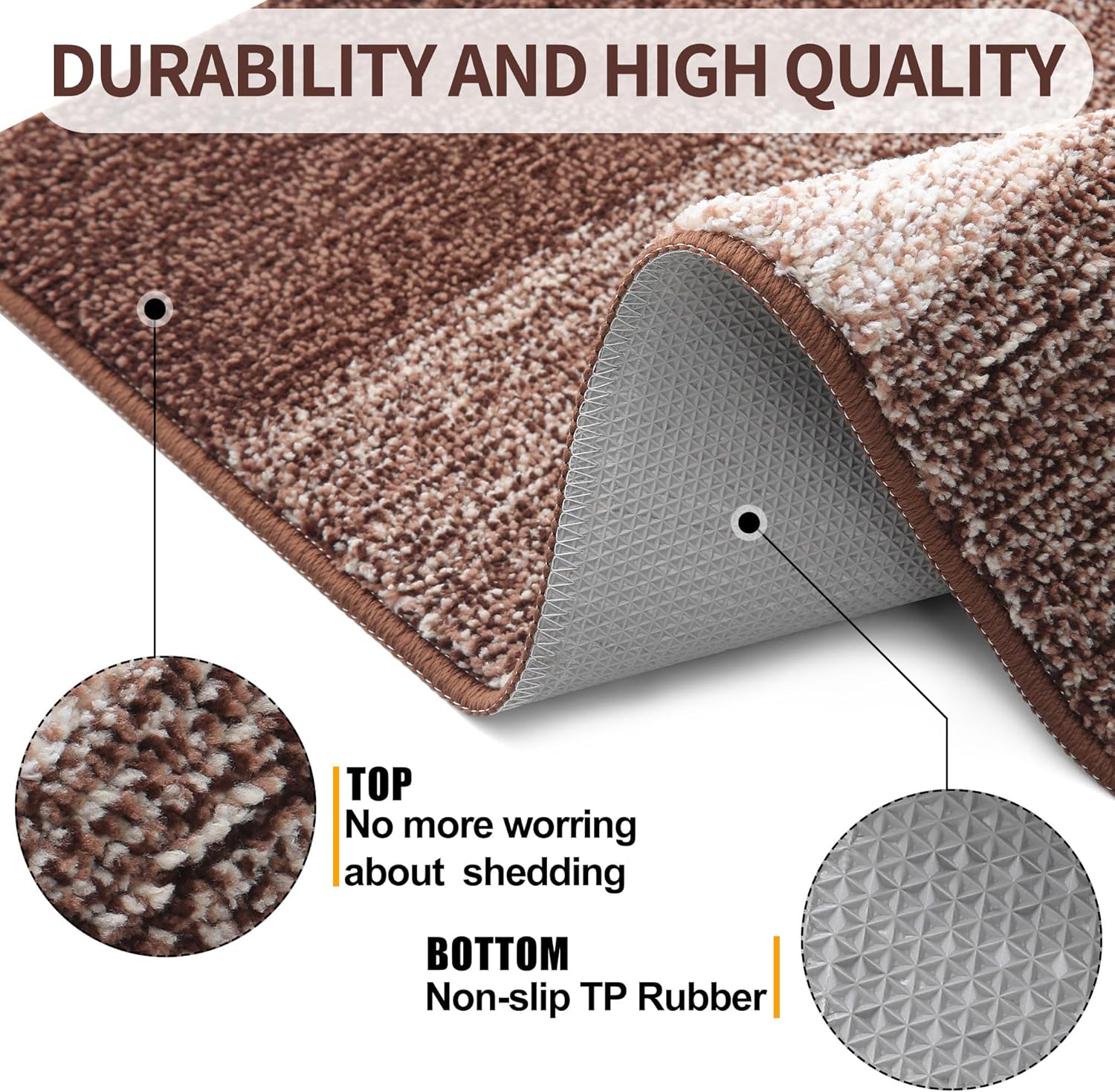Kitinjoy Indoor Outdoor Door Mat, 32x20 Non-Slip Absorbent Dirt Trapper, Low-Profile Washable Inside Entrance Front Floor Mat, Sturdy Soft Entry Doormats for Entryway, Brown