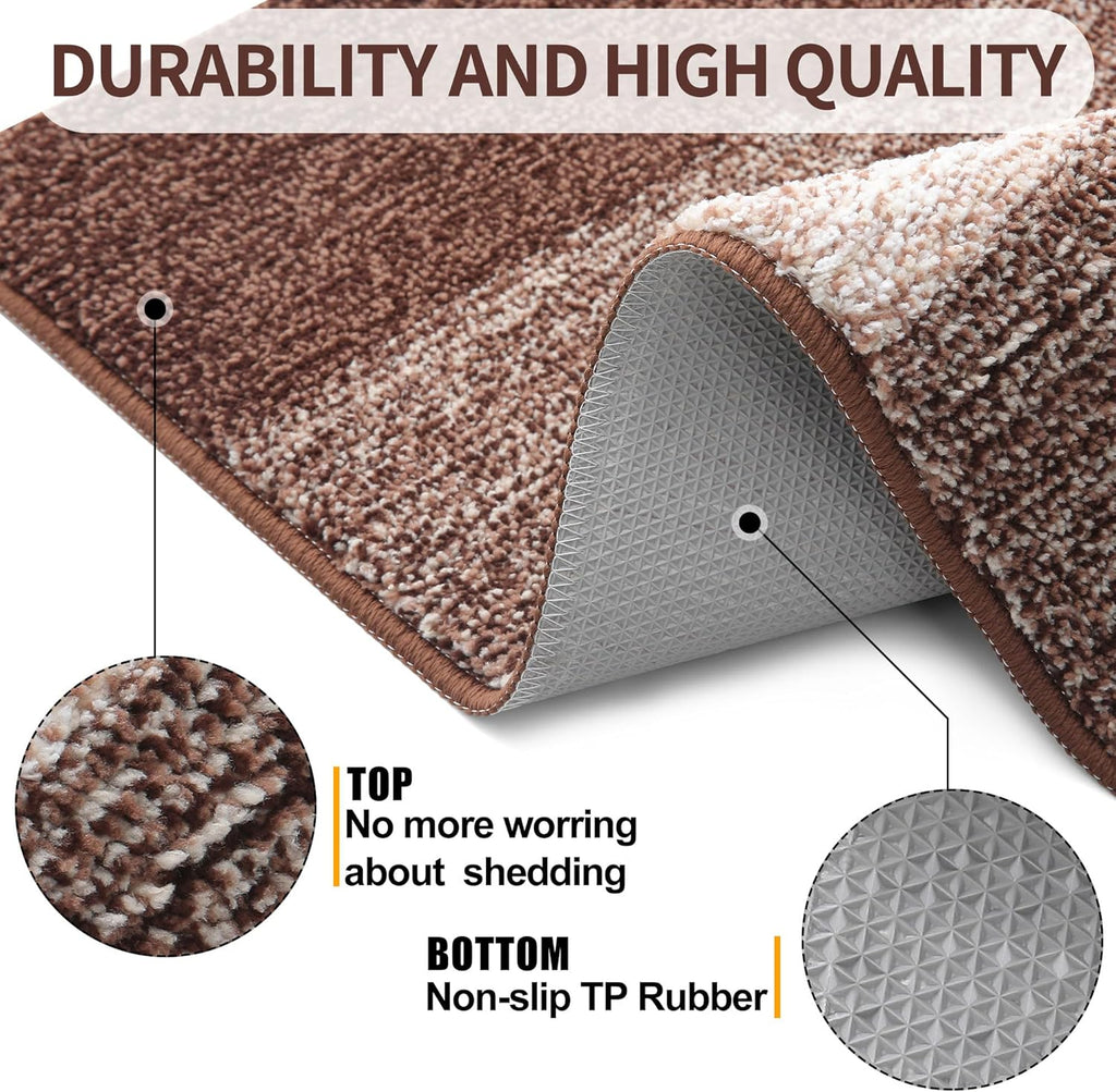 Kitinjoy Indoor Outdoor Door Mat, 71x47 Non-Slip Absorbent Dirt Trapper, Low-Profile Washable Inside Entrance Front Floor Mat, Sturdy Soft Entry Doormats for Entryway, Brown