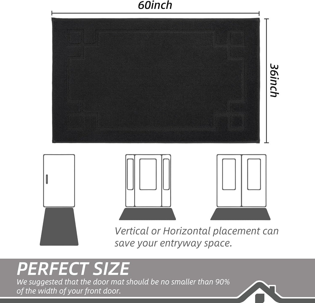 BEQHAUSE Door Mat 36" x 60", Non-Slip Door Mats Indoor Entryway Rugs Washable Low-Profile Absorbent and Stain Resist Floor Mats, Dog Door Mat for Front Back Door, Muddy Wet Shoes & Paws, Black