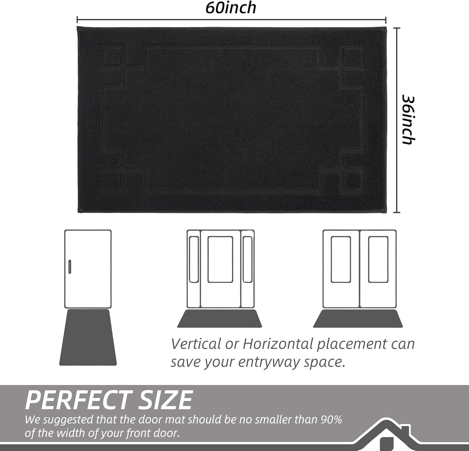 BEQHAUSE Door Mat 36" x 60", Non-Slip Door Mats Indoor Entryway Rugs Washable Low-Profile Absorbent and Stain Resist Floor Mats, Dog Door Mat for Front Back Door, Muddy Wet Shoes & Paws, Black