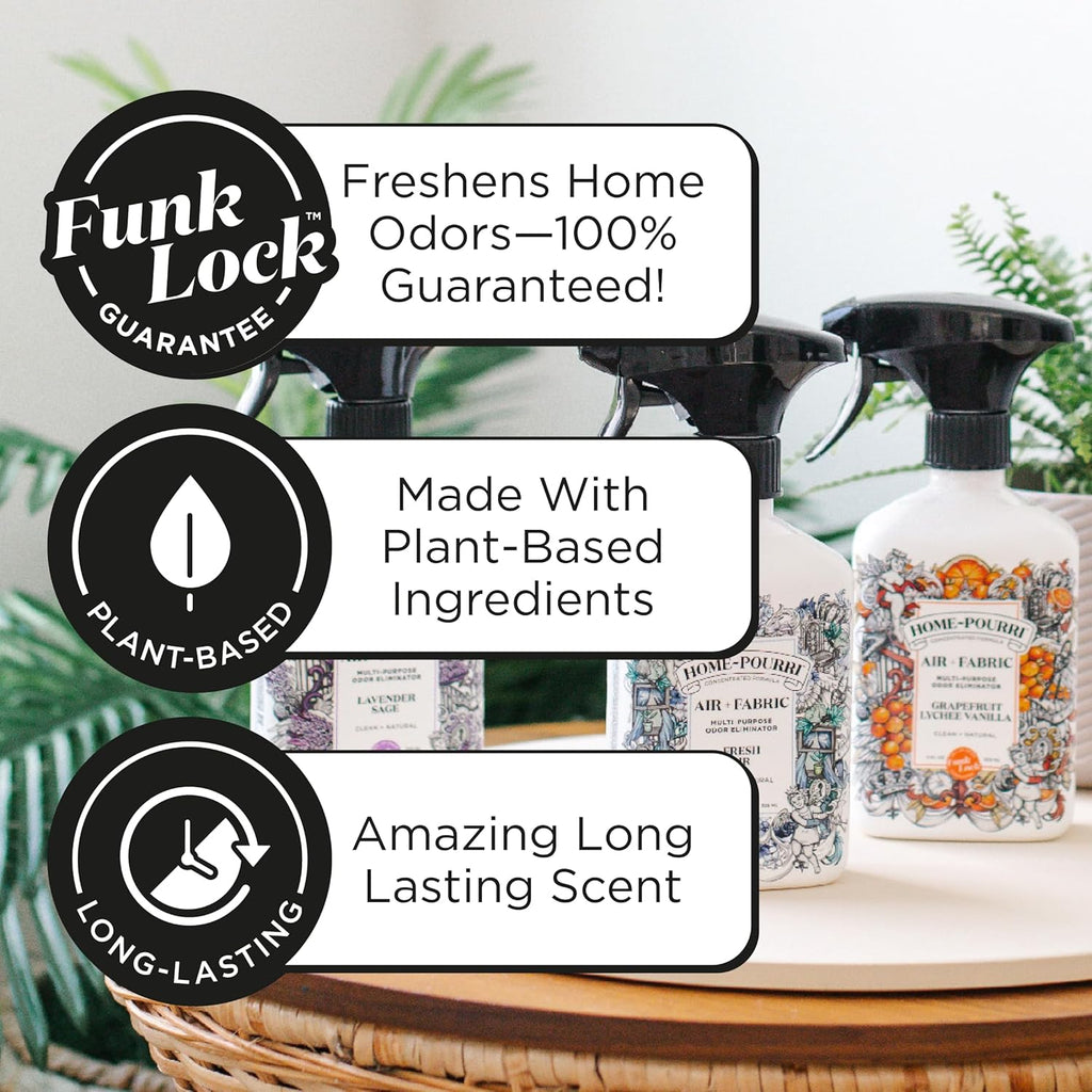 Home-Pourri Air + Fabric Multi-Purpose Odor Freshener Spray, 11 Fl Oz, Up to 570 Uses, Lavender Sage Scent, Room Deodorizer with Essential Oils, for Carpets, Couches, Bedding & Curtains