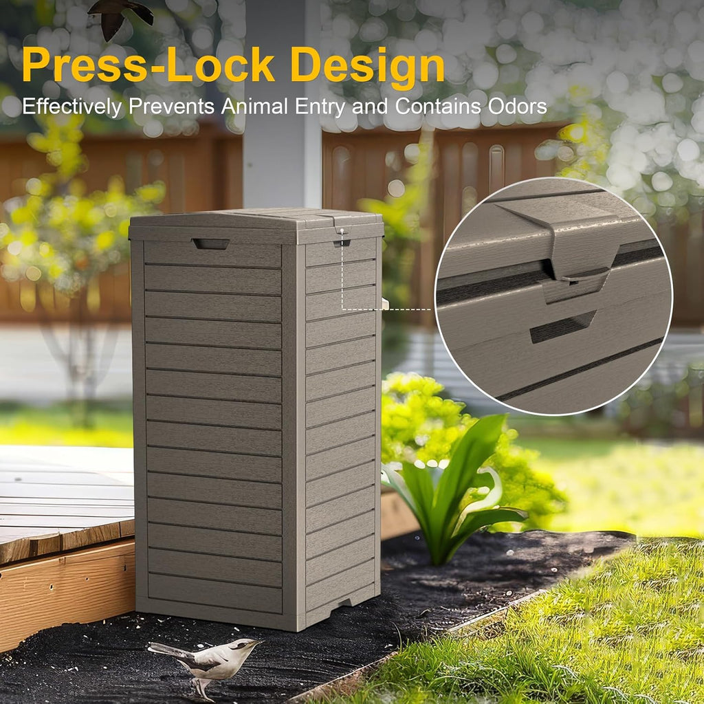 31-Gallon Outdoor Trash Can with lid, Waterproof, UV-Resistant Resin Garbage Can, Lockable Lid and Drip Tray, Animal-Proof, for Patio, Kitchen, Backyard and Deck