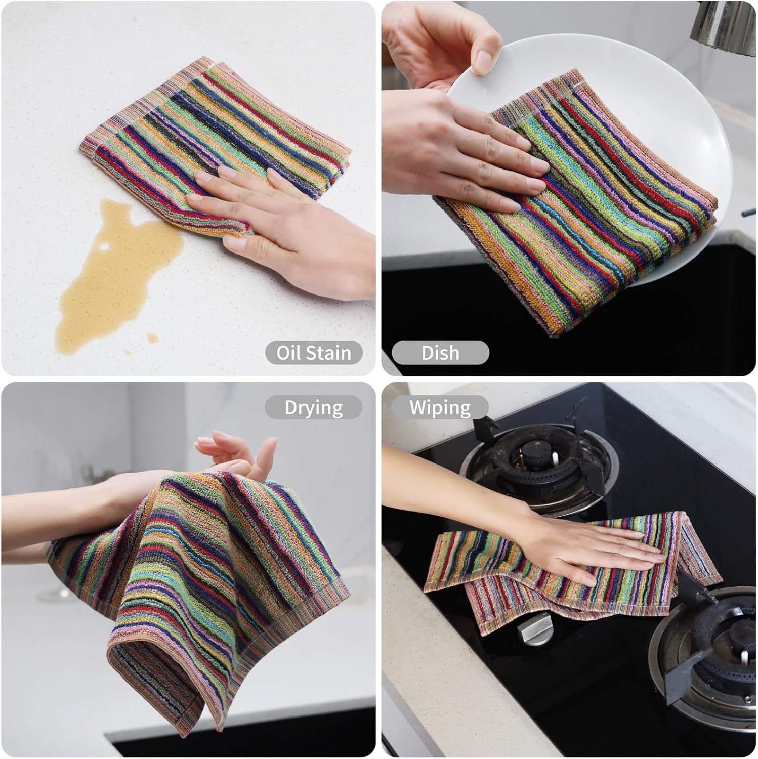 Oeleky Kitchen Dishcloths for Washing Dishes, Ultra Absorbent Dish Rags, Cotton Cleaning Cloths Pack of 8, 12x12 Inches (Multi-1, 12x12 inch)