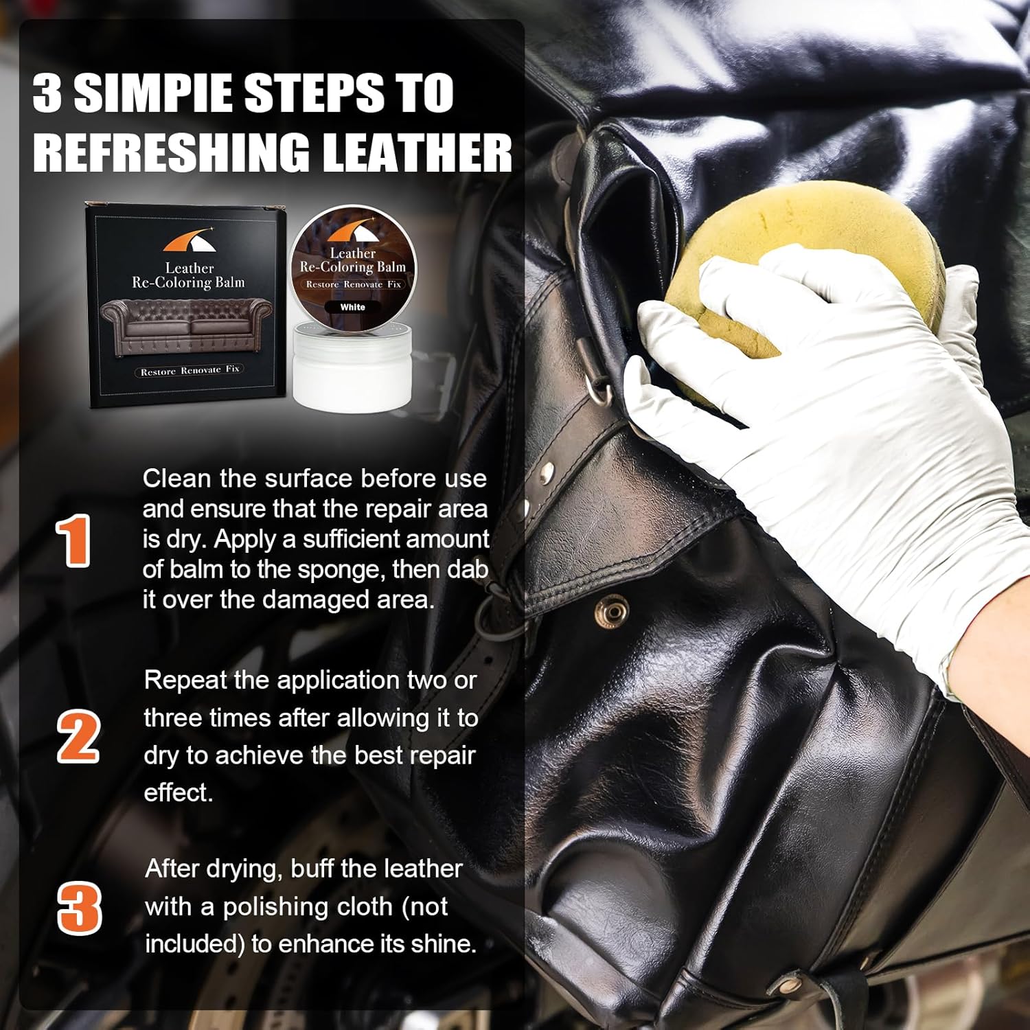 White Leather Repair Kit, White Leather Recoloring Balm, Leather Dye - Restore & Renew Scratch, Faded and Aged Leather & Vinyl Couches, Boots, Car Seats or Leather Furniture…