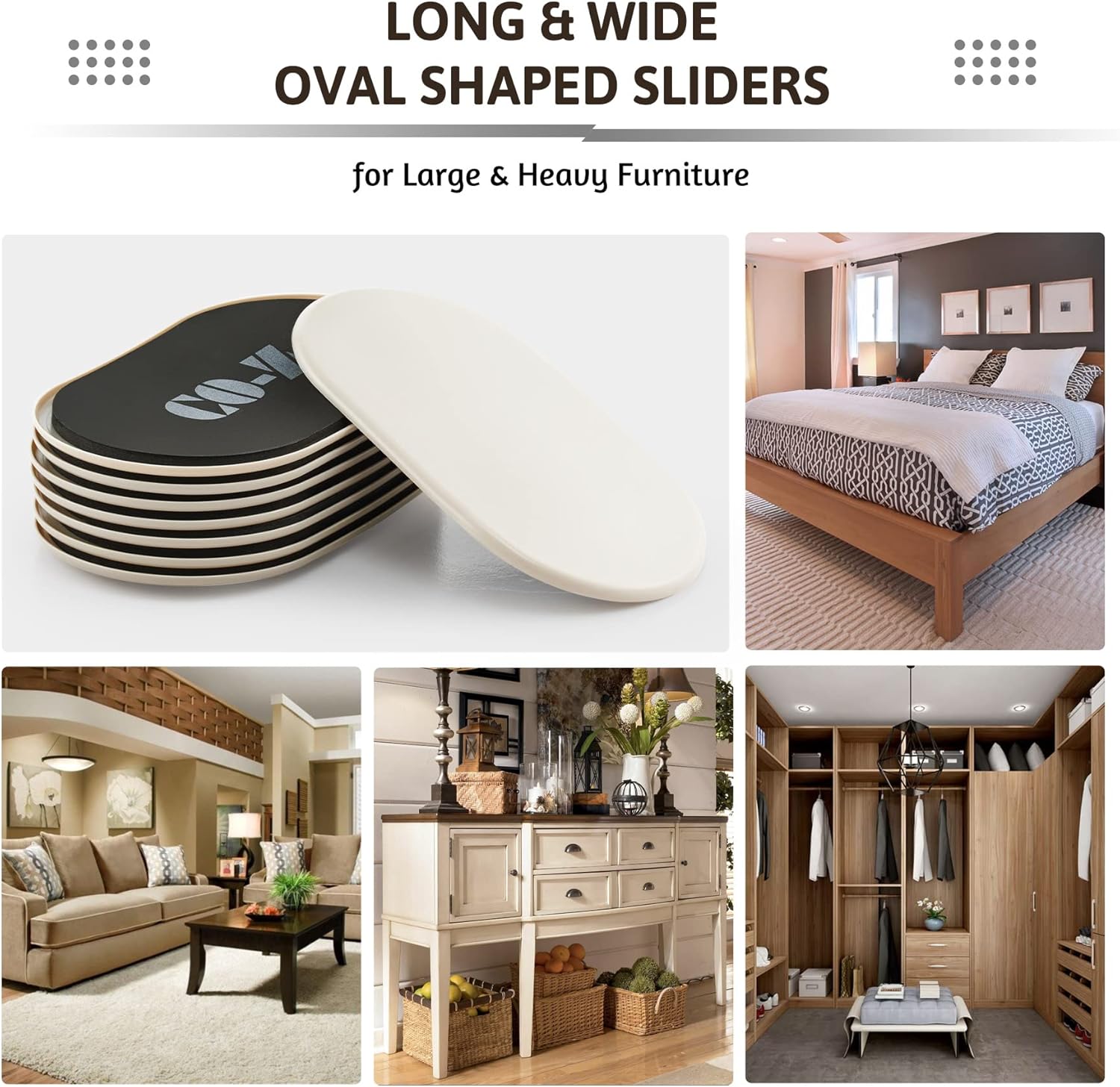 CO-Z Large Furniture Sliders - 8 Pack, 6" x 9 1/2" Oval Reusable Furniture Sliders for Carpet, Heavy-Duty Furniture Gliders Movers for Hardwood Floors, Plastic Moving Pads for Heavy Furniture