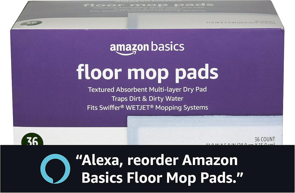 Amazon Basics Floor Mopping Pads, Fits Swiffer WetJet Mopping Systems, 36 Count (Pack of 1)