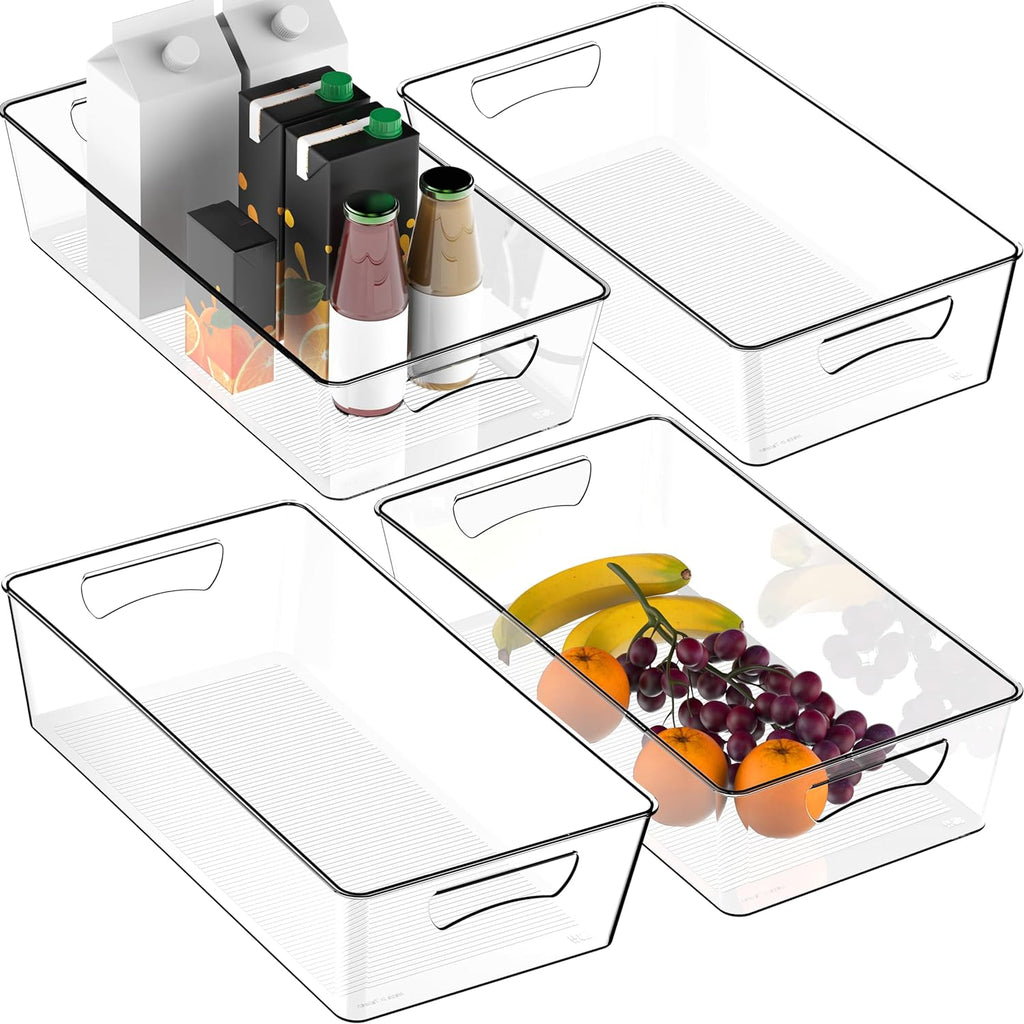 Simple Houseware 4 Pcs Kitchen Clear Bin Storage Organizer, 15" x 8" x 3.75"