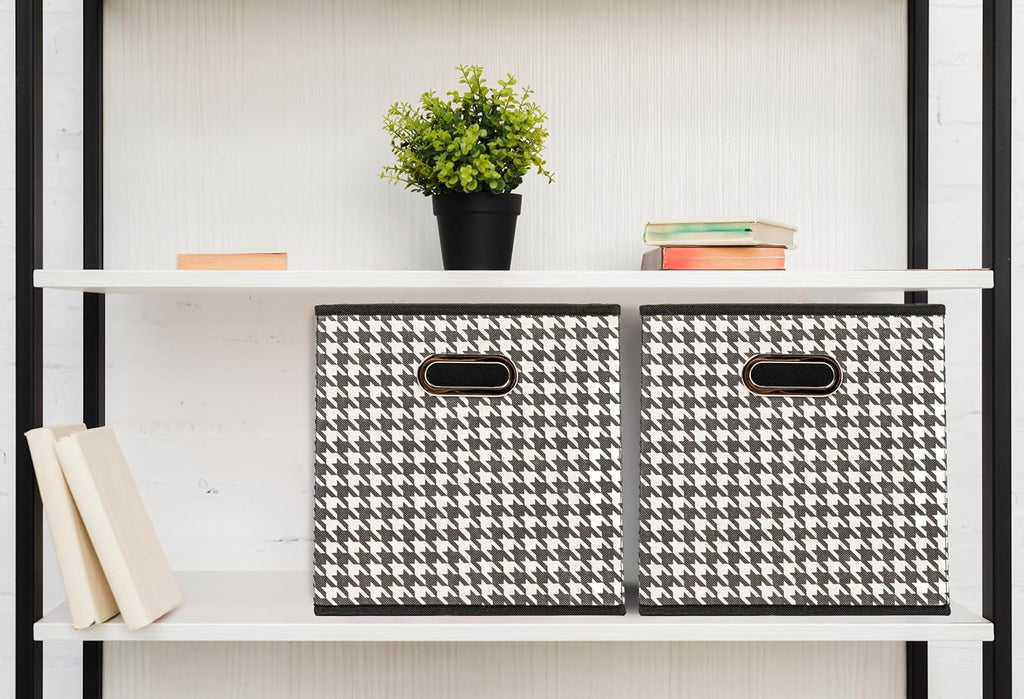 Household Essentials Fabric Storage Bins 6 Piece Set, Houndstooth White and Black