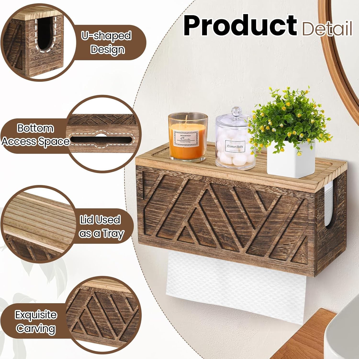 Set of 2 Paper Towel Dispenser Wall Mount, Paper Towel Holder Wall Mounted with Lid, Solid Wood Commercial C-Fold, Z-Fold, Trifold Hand Paper Towel Holder Hand Towel Holder for Bathroom Kitchen Decor