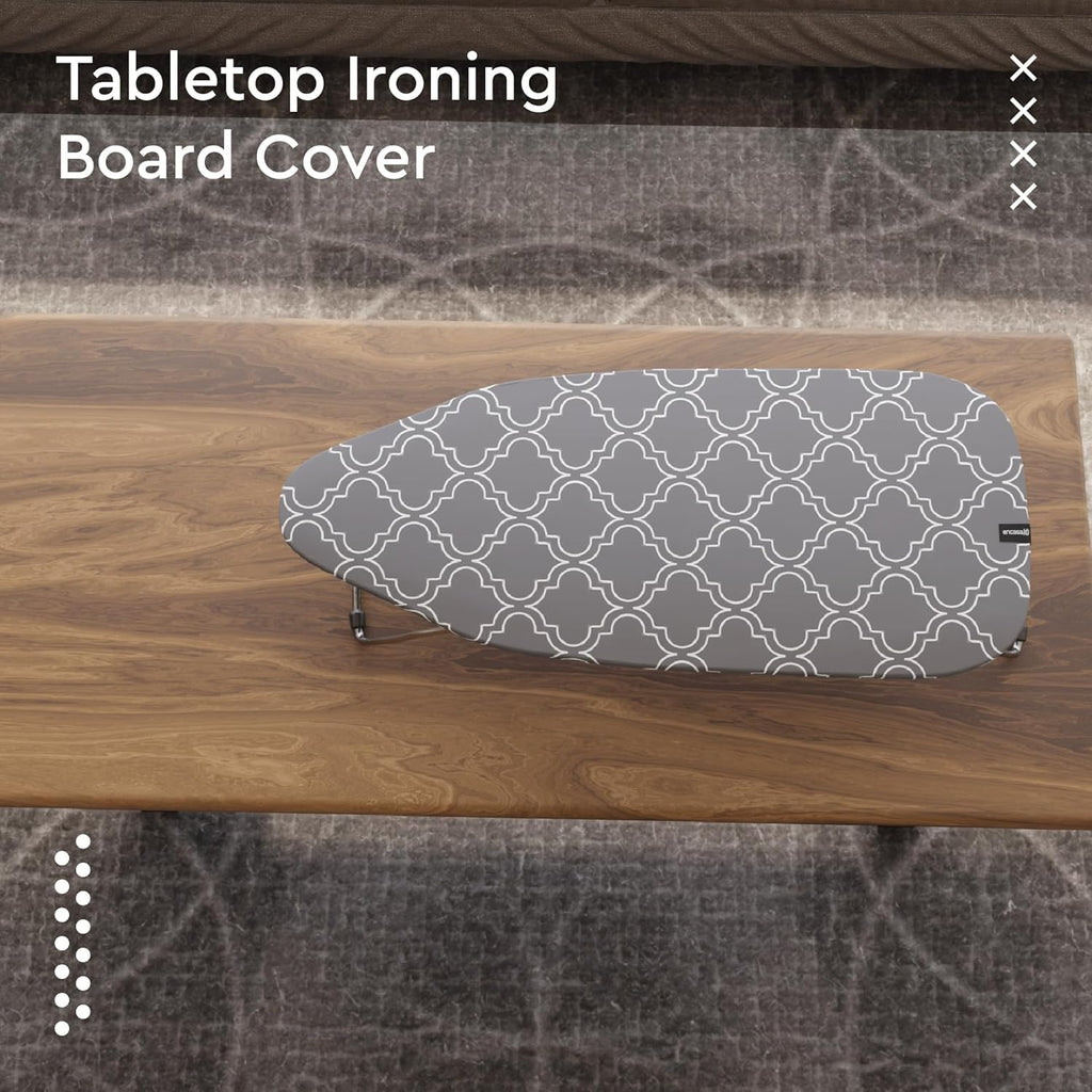 Encasa XO Ironing Board Cover and Pad 28"x12" - Thick 3mm Felt Padding, Drawstring Tightening & Lock, Easy Fit, Scorch & Stain Resistant, Fits Mini Ironing Board - Grey Tiles