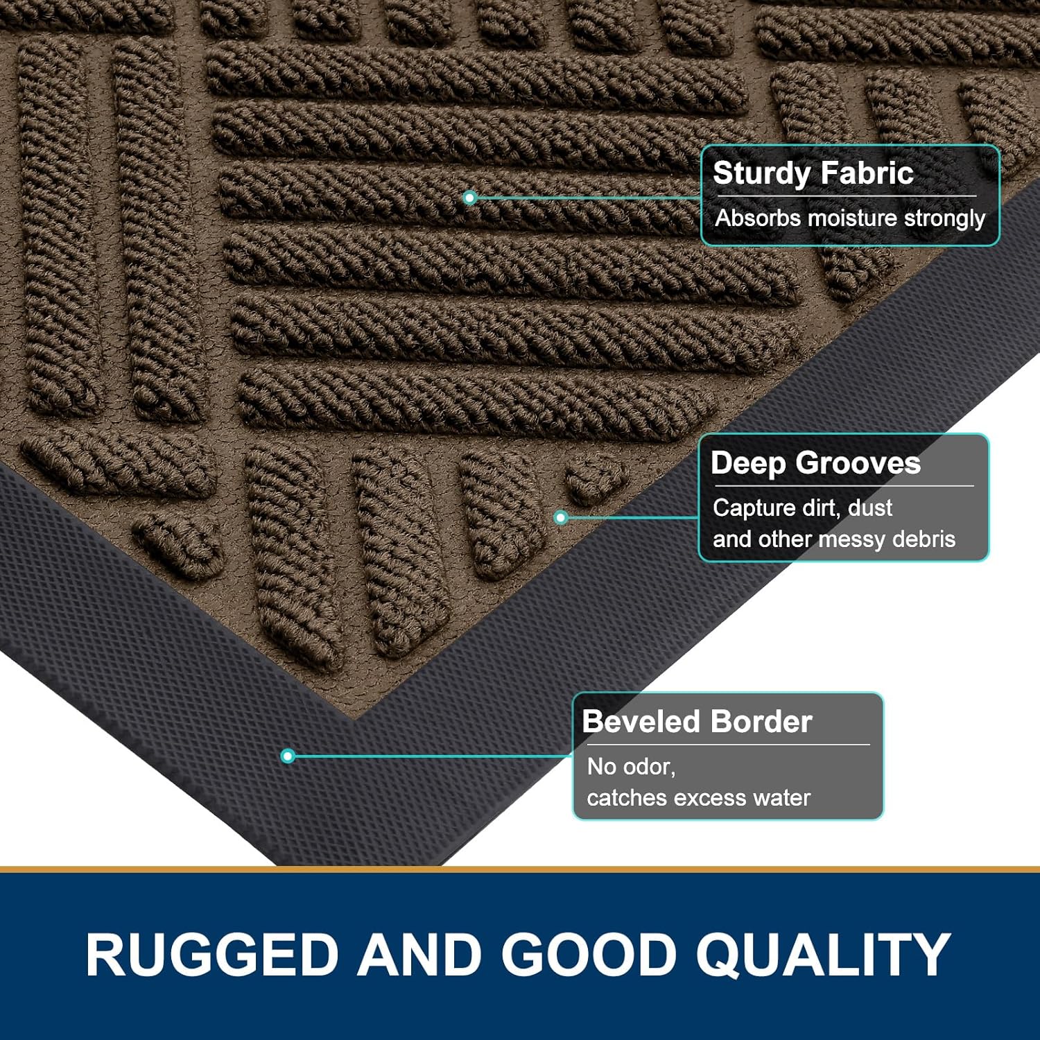 Smiry Front Door Mat Outside Entrance, Heavy Duty Outdoor Indoor Mat, Natural Rubber Doormat, Non Slip, Trap Dirt and Moisture, Easy Clean, Low Profile Patio Porch Entryway Mat, 29.5x17, Mix Brown