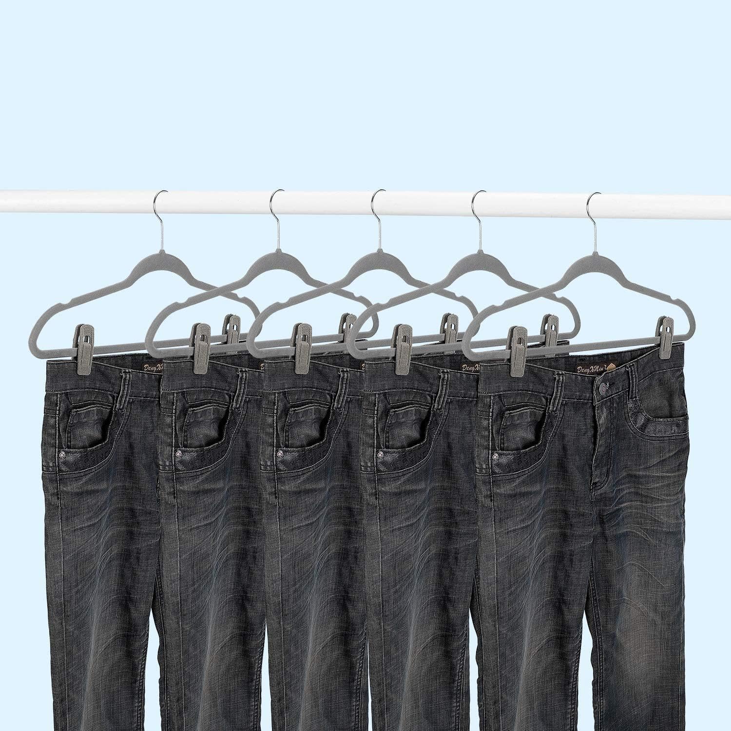 Grey Velvet Hanger Clips - 60 PCS Velvet Hanger Clip, Strong Velvet Clips Fit for Velvet Hangers