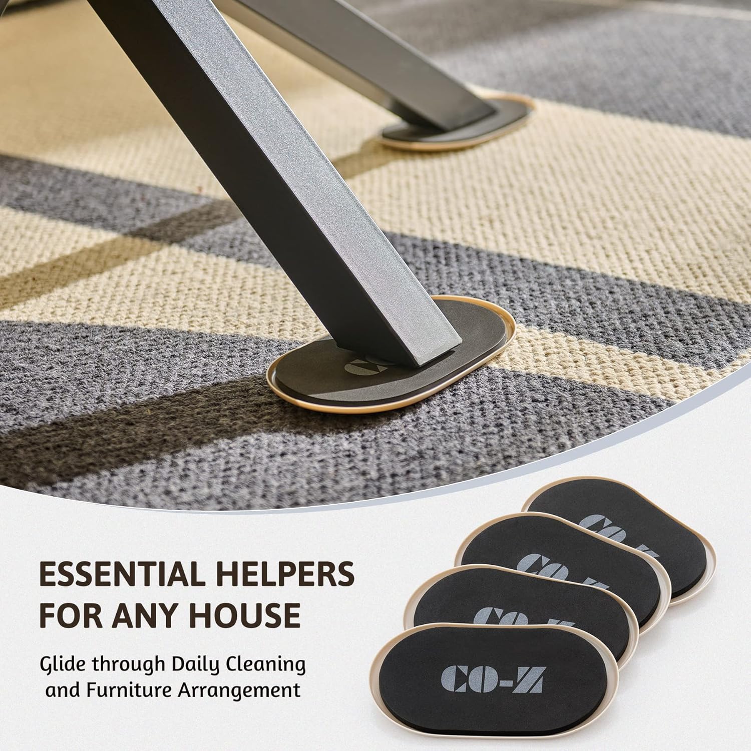 CO-Z Large Furniture Sliders - 4 Pack, 6" x 9 1/2" Oval Reusable Furniture Sliders for Carpet, Heavy-Duty Furniture Gliders Movers for Hardwood Floors, Plastic Moving Pads for Heavy Furniture