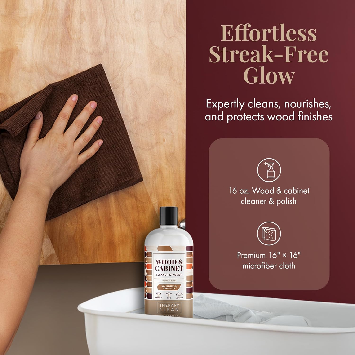 Therapy Wood Cleaner and Furniture Polish 16 oz. (2 Pack) - Wood Cabinet and Table Cleaner - Conditioner - Almond Scent