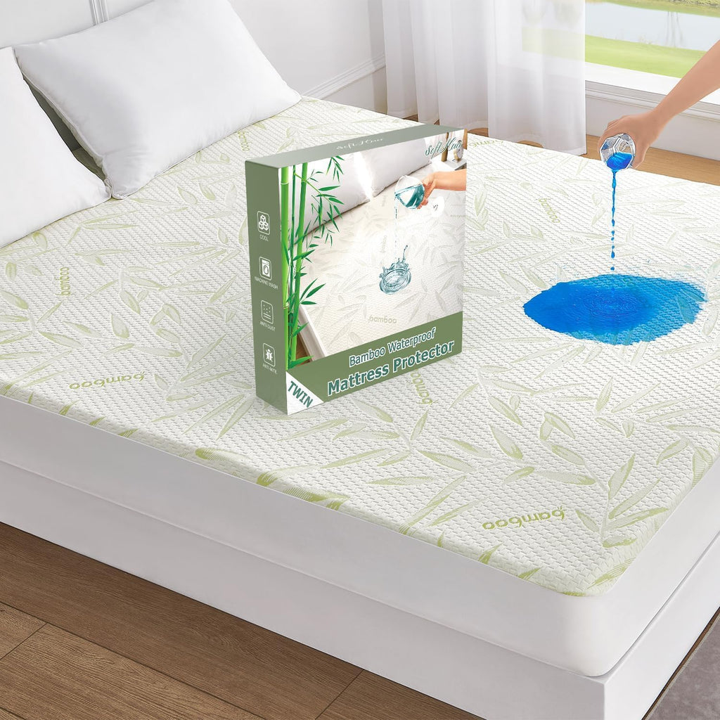 Twin Mattress Protector Waterproof Mattress Pad Washable Bamboo Rayon Mattress Cover Breathable Noiseless Bed Protector 5" - 21'' Elastic Fitted Deep Pocket