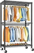 Raybee Heavy Duty Clothing Rack with Wheels,Rolling Clothes Rack for Hanging Clothes,Portable,2 Shelves,Black