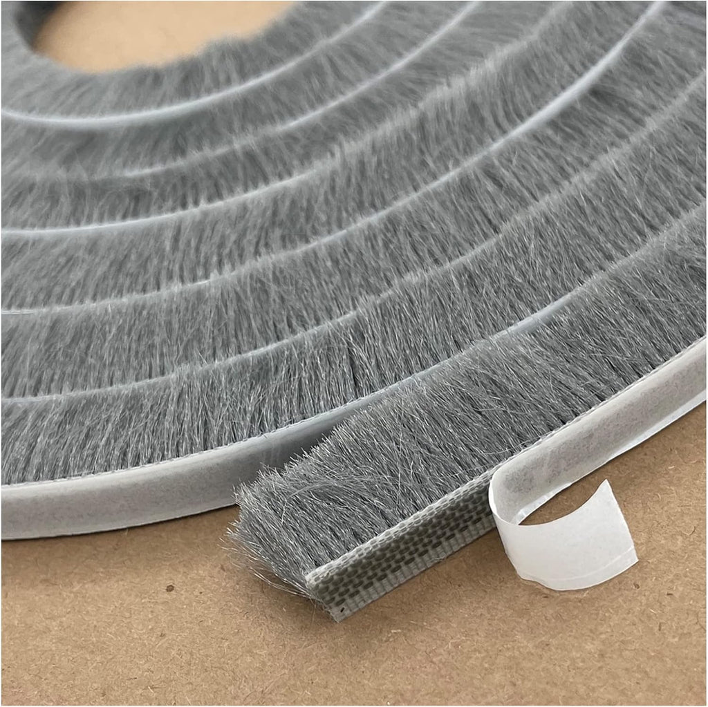 Brush Weather Stripping Window Insulation Sealer for Winter, Self Adhesive Weatherstripping for Doors (16ft x11/32 Backing x 9/16 Brush inch, Black)