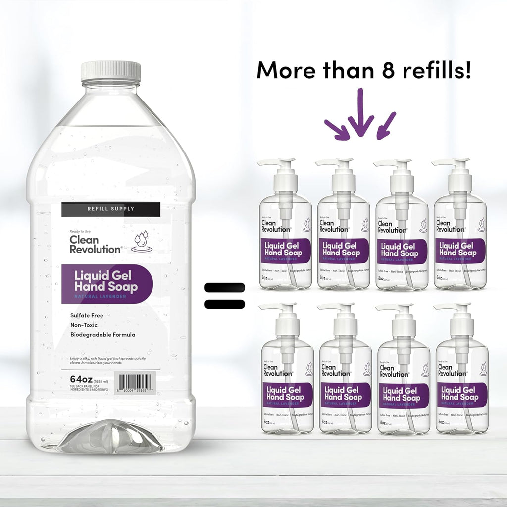 Clean Revolution Liquid Gel Hand Soap, Silky Rich Liquid, Quick Lather, Fast Rinsing, Contains Real Essential Oils (Natural Lavender) 64 Fl Oz